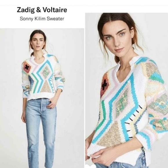 Zadig & Voltaire Sonny Kilim Carpet Intarsia Multicolor Sweater Size XS - Picture 1 of 11